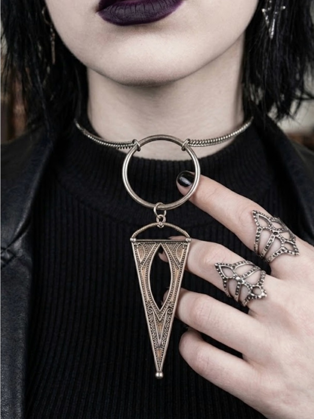 Hand Crafted Silver Gothic Triangle Pendant Necklace